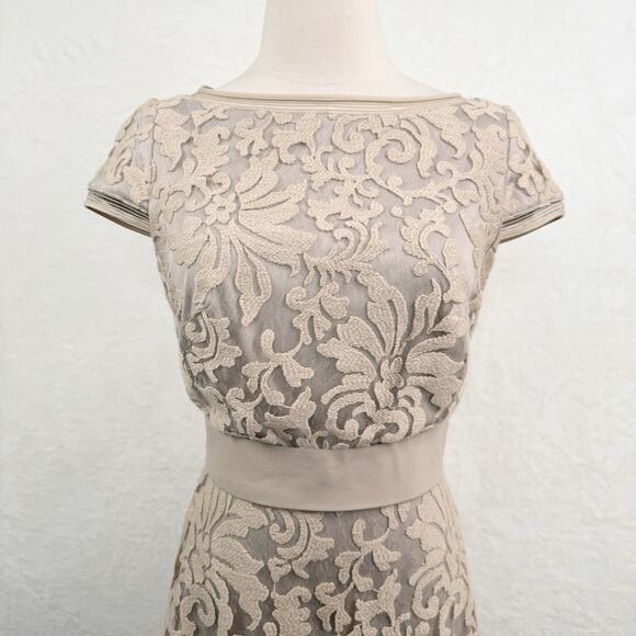 NWT Tadashi Shoji Lace Horsewire Dress Beige Boat Neck Wedding Cocktail Size 6 - Picture 4 of 16